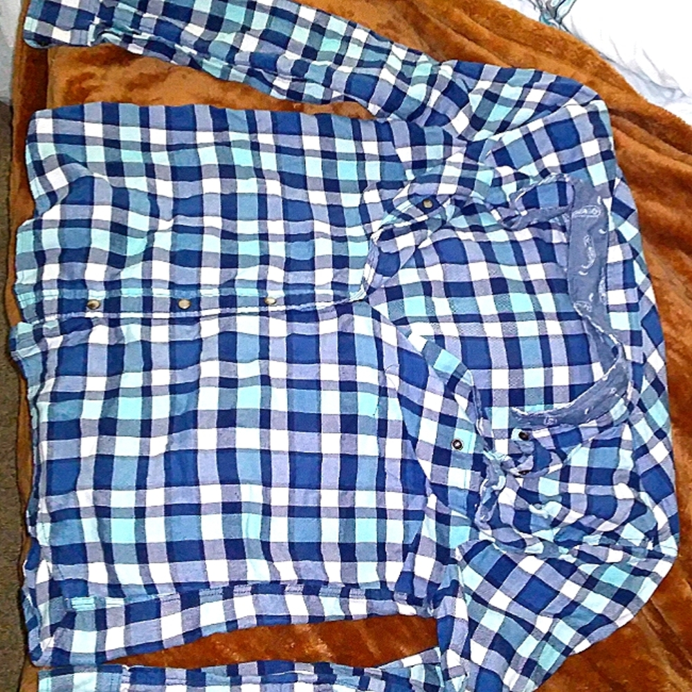Blue Plaid Long Sleeve Button Up